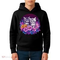 Adorable Kittens In Vibrant Floral Setting Kids Hoodie thumb 4