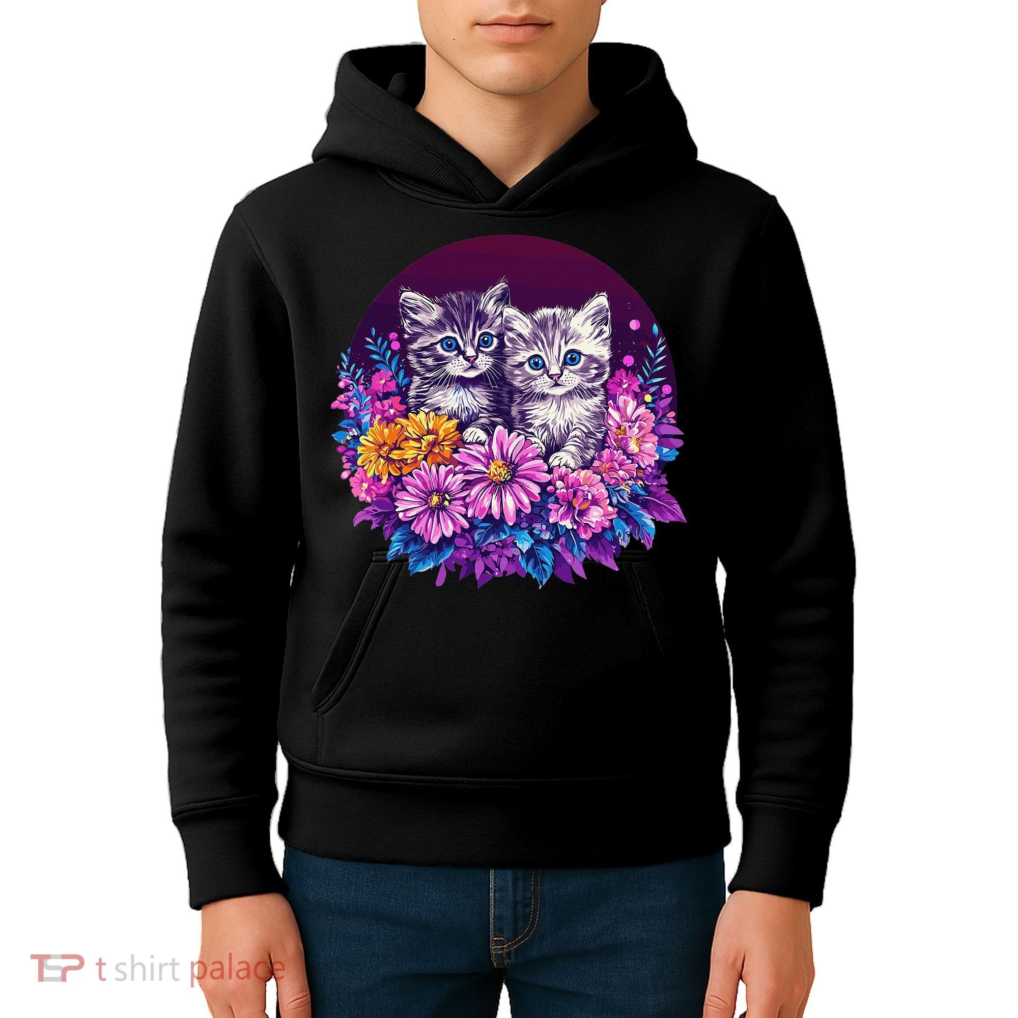Adorable Kittens In Vibrant Floral Setting Kids Hoodie