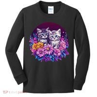 Adorable Kittens In Vibrant Floral Setting Kids Long Sleeve Shirt thumb 0