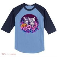 Adorable Kittens In Vibrant Floral Setting Raglan Baseball Sleeve Shirt thumb 0