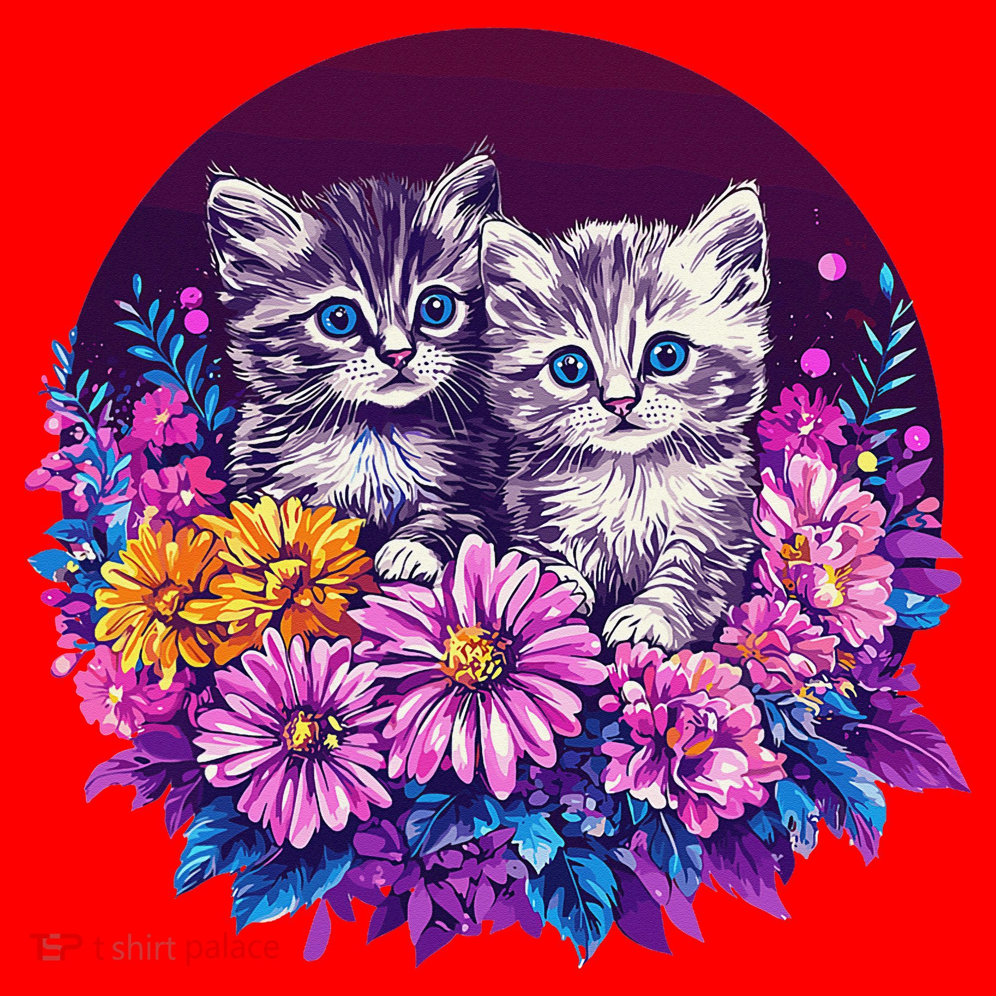 Adorable Kittens In Vibrant Floral Setting Santa Hat