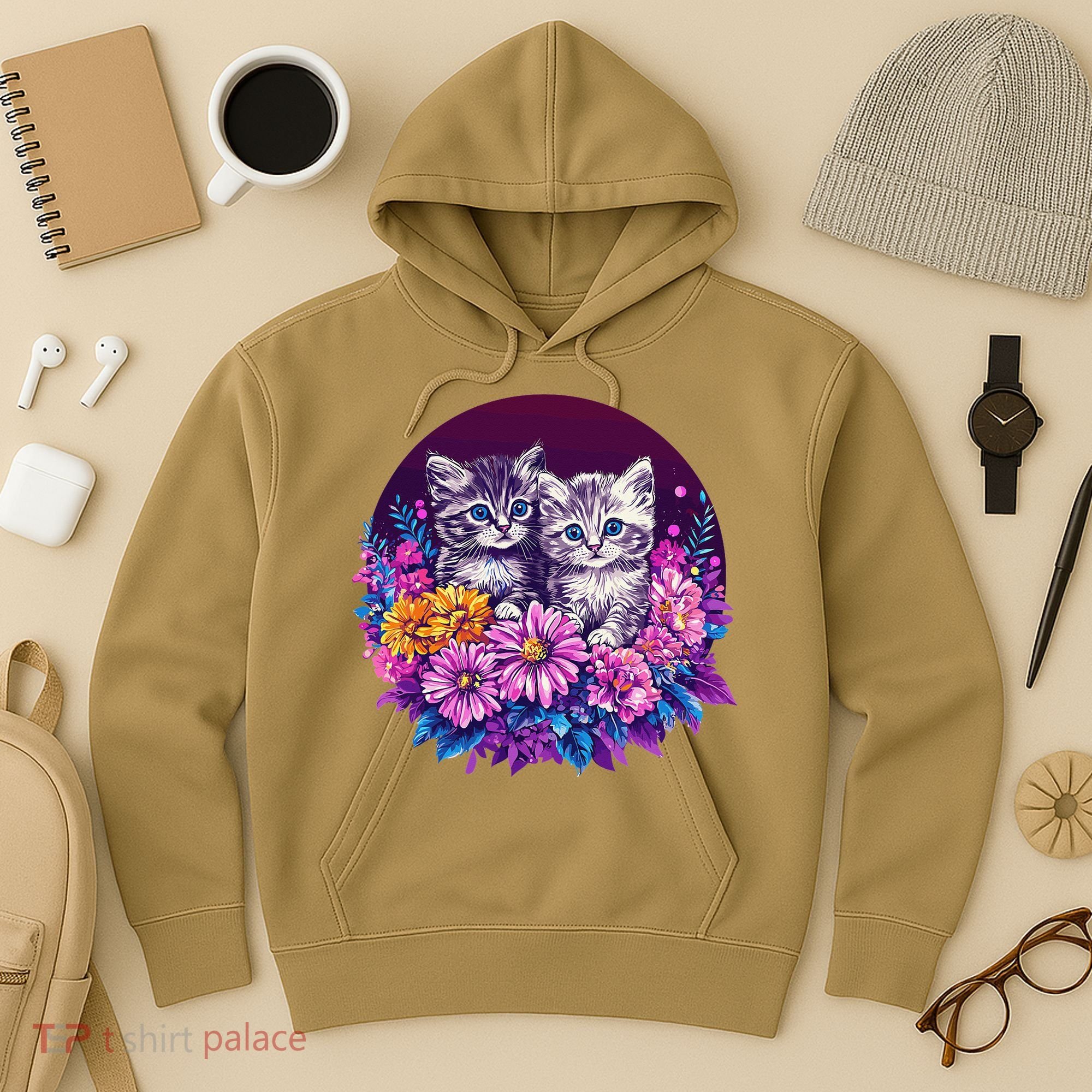 Adorable Kittens In Vibrant Floral Setting Hoodie