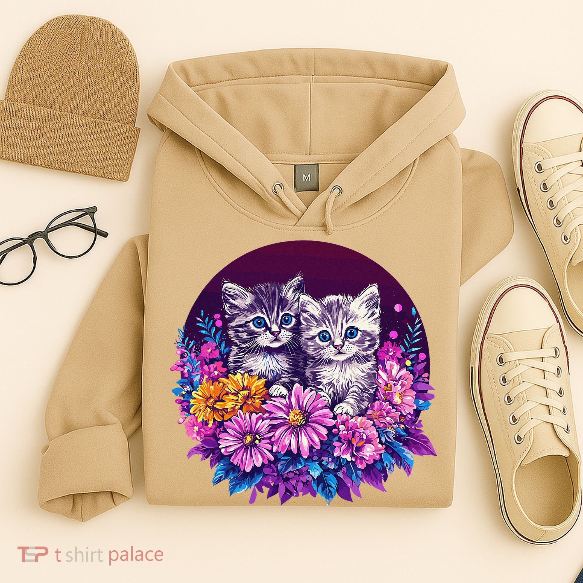 Adorable Kittens In Vibrant Floral Setting Hoodie