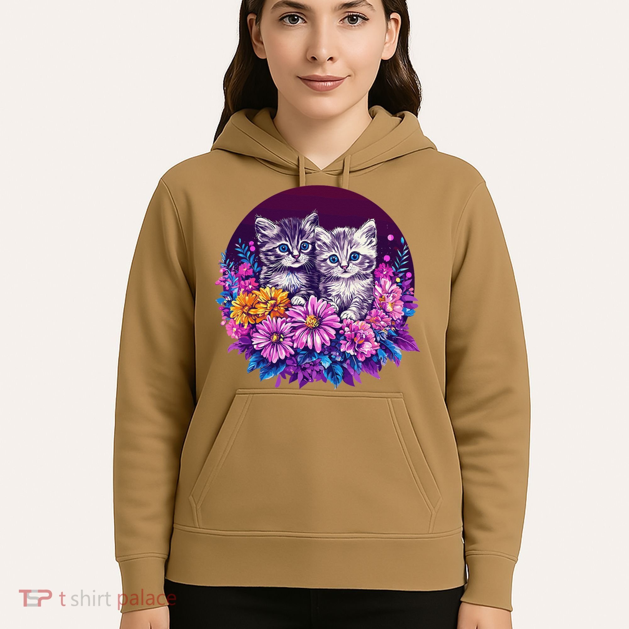 Adorable Kittens In Vibrant Floral Setting Hoodie