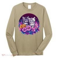 Adorable Kittens In Vibrant Floral Setting Long Sleeve Shirt thumb 0