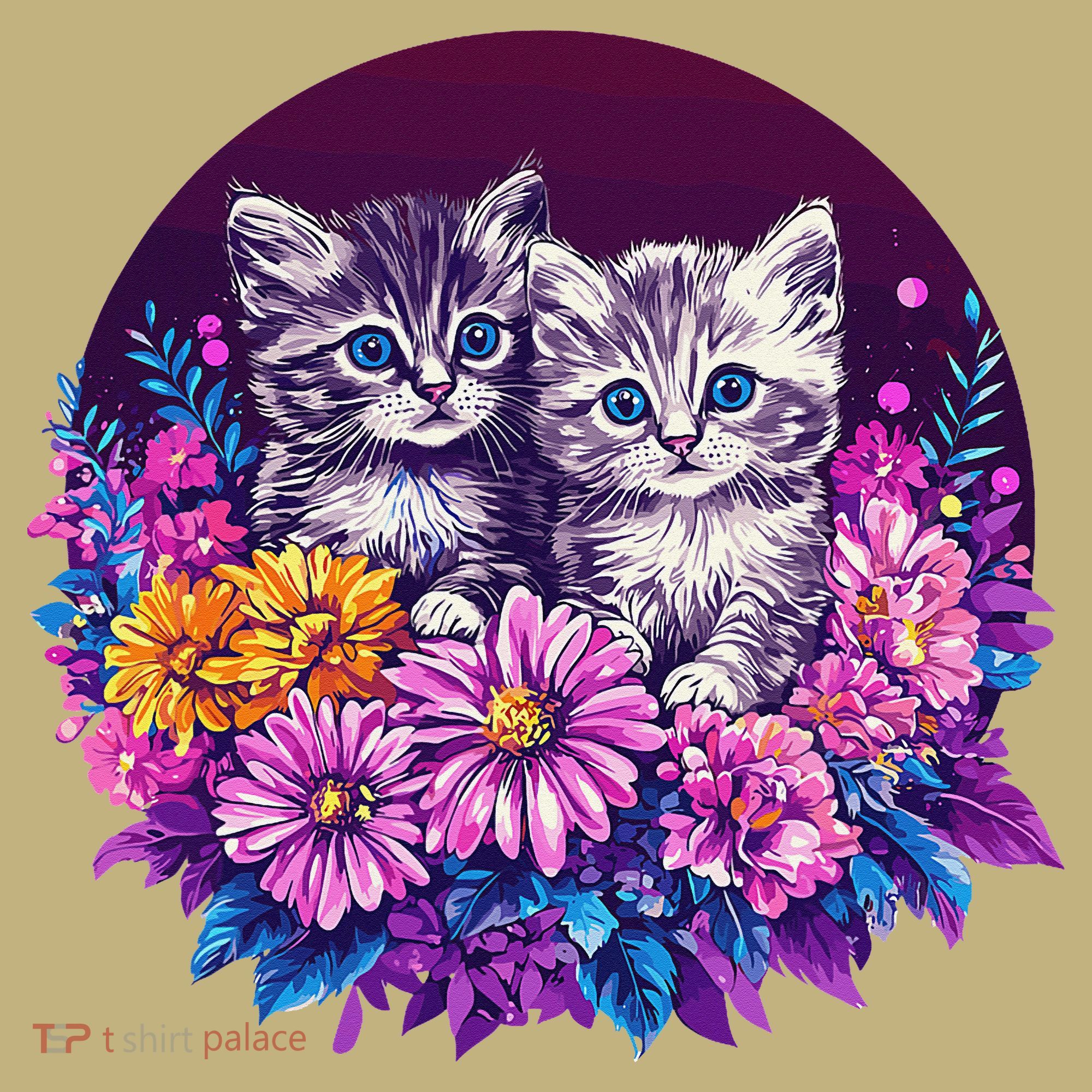 Adorable Kittens In Vibrant Floral Setting Long Sleeve Shirt