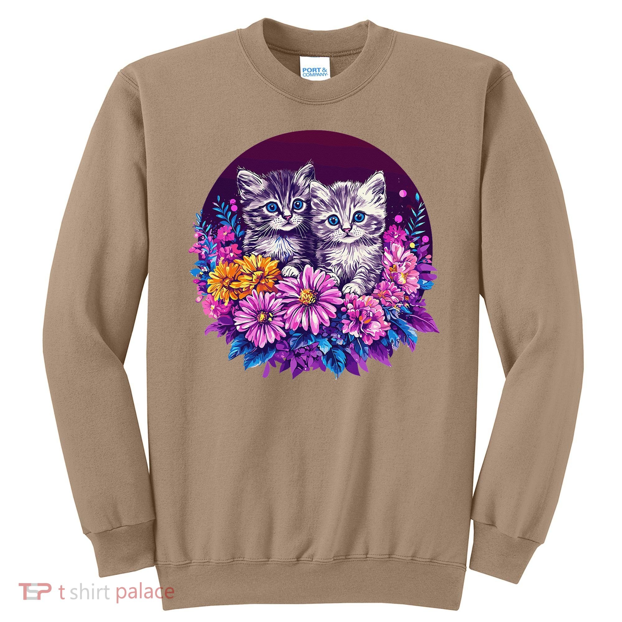 Adorable Kittens In Vibrant Floral Setting Sweatshirt