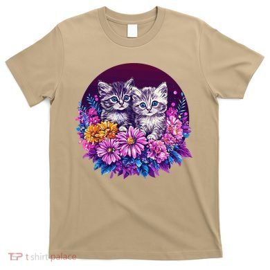 Adorable Kittens In Vibrant Floral Setting T-Shirt
