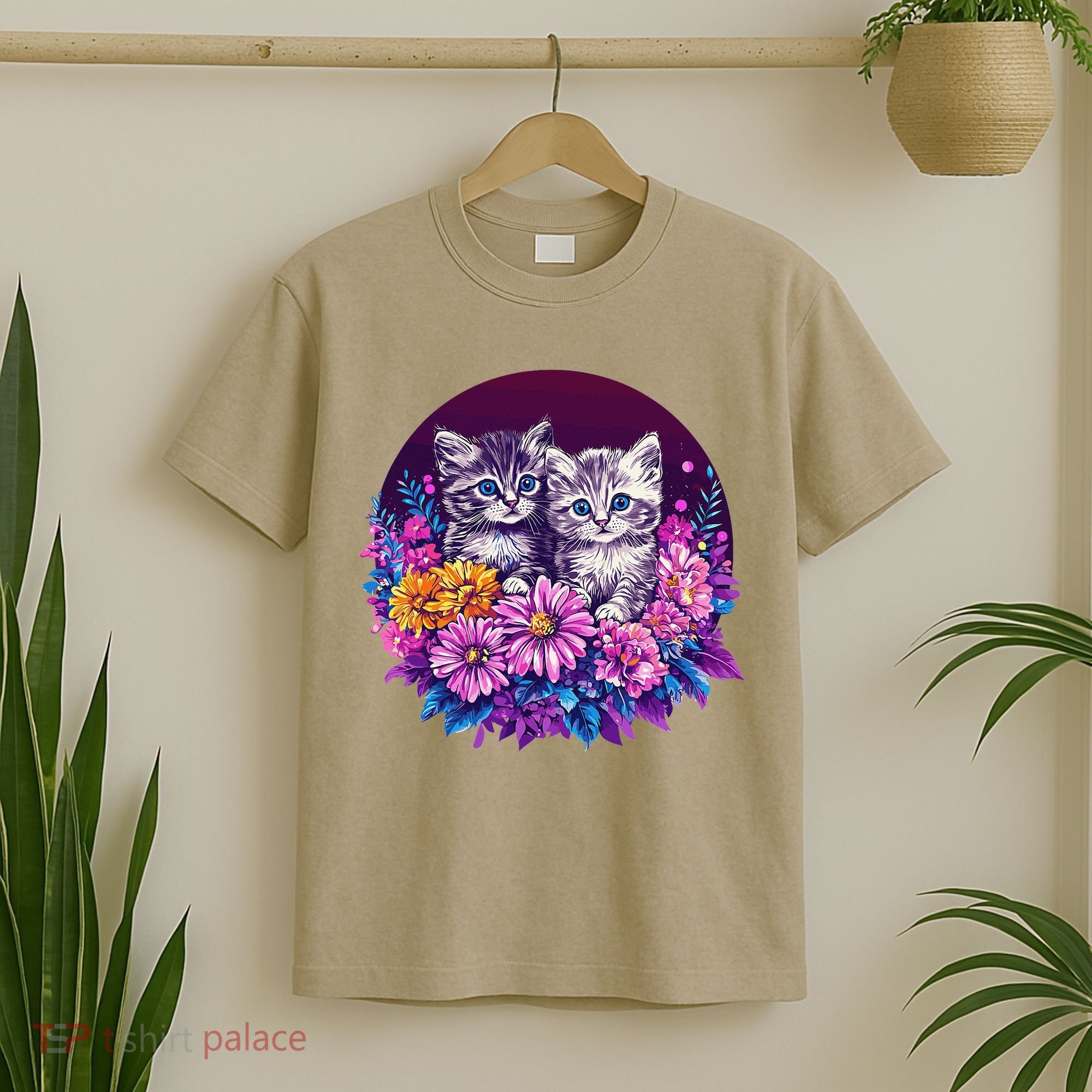 Adorable Kittens In Vibrant Floral Setting T-Shirt