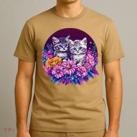 Adorable Kittens In Vibrant Floral Setting T-Shirt thumb 3