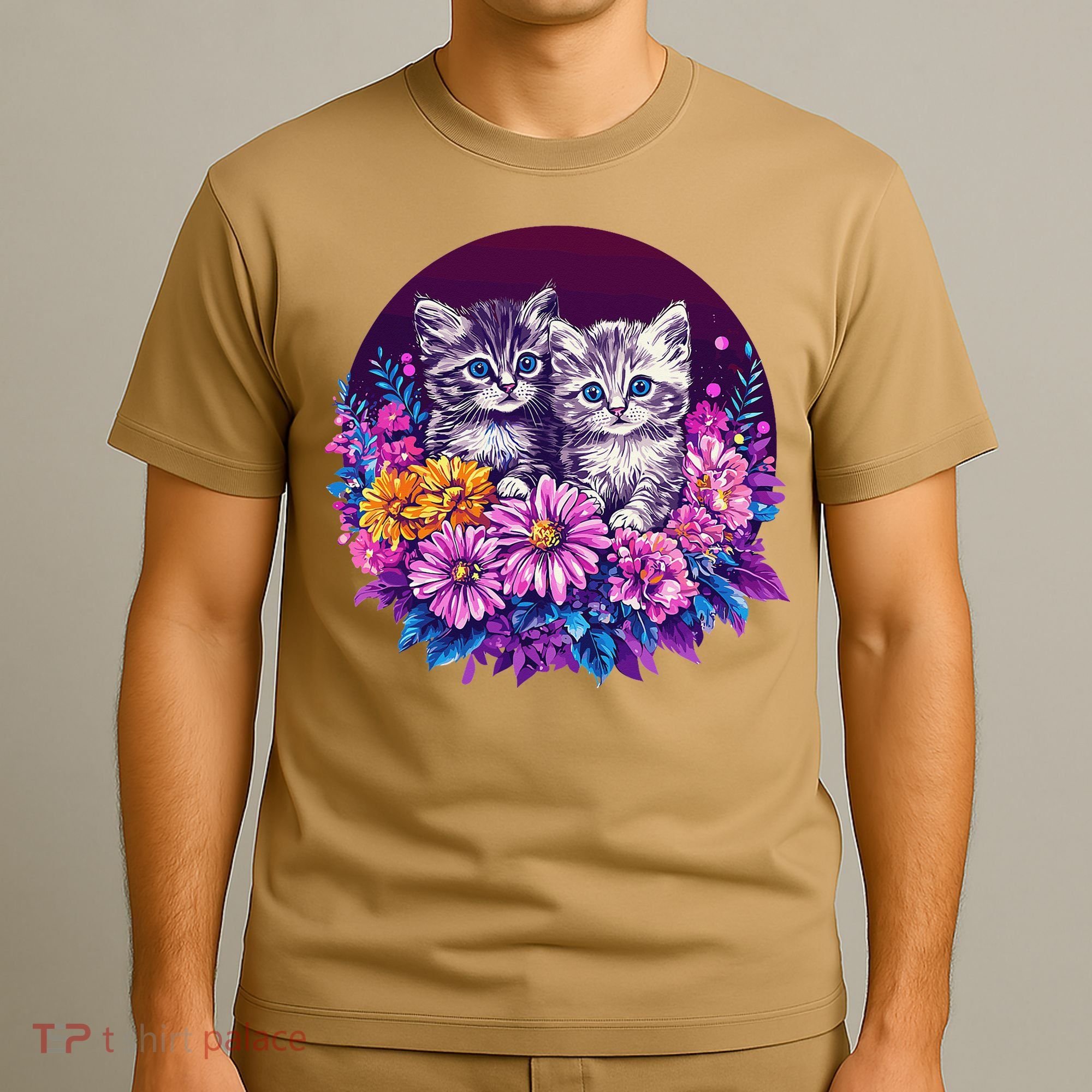 Adorable Kittens In Vibrant Floral Setting T-Shirt