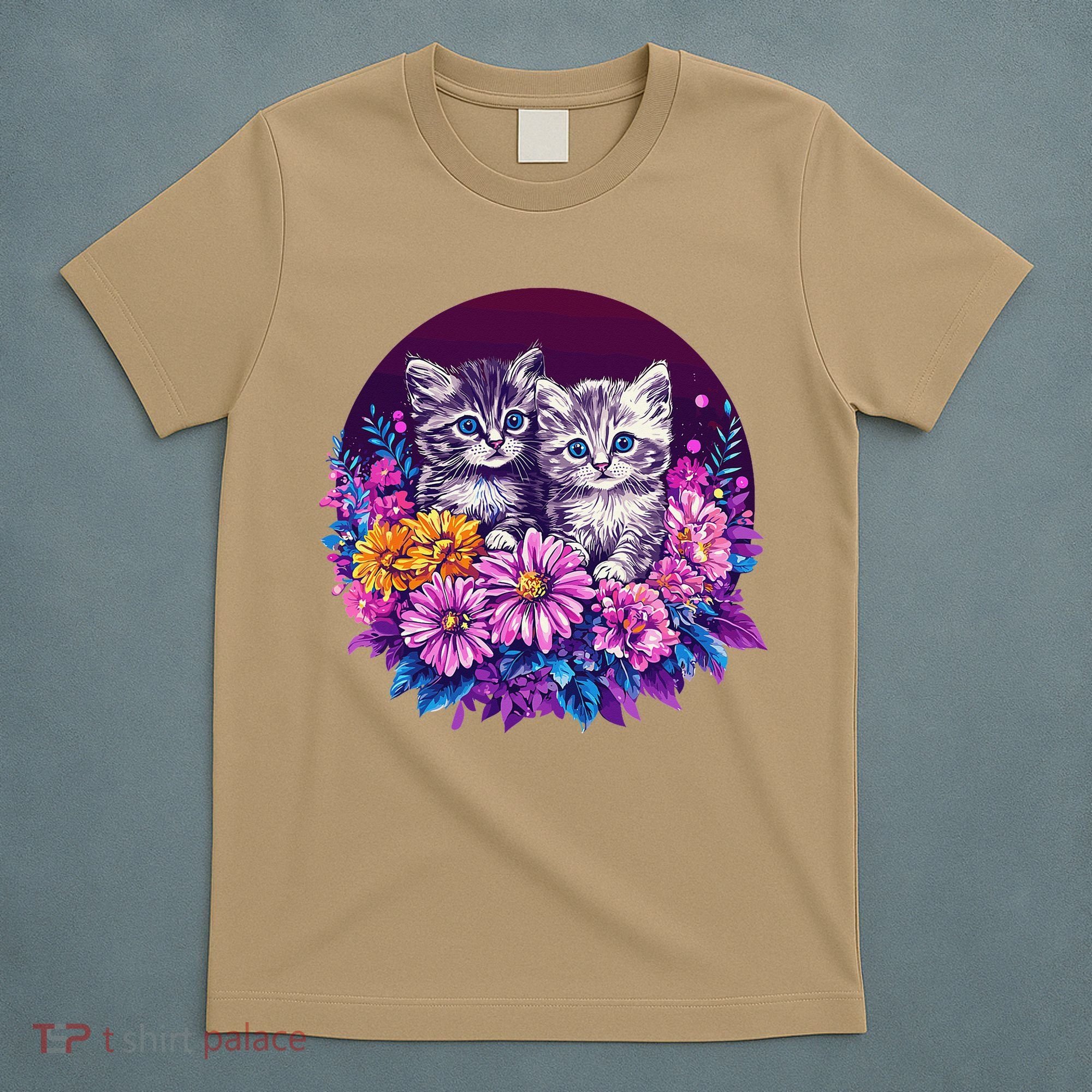 Adorable Kittens In Vibrant Floral Setting T-Shirt