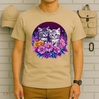 Adorable Kittens In Vibrant Floral Setting T-Shirt thumb 6