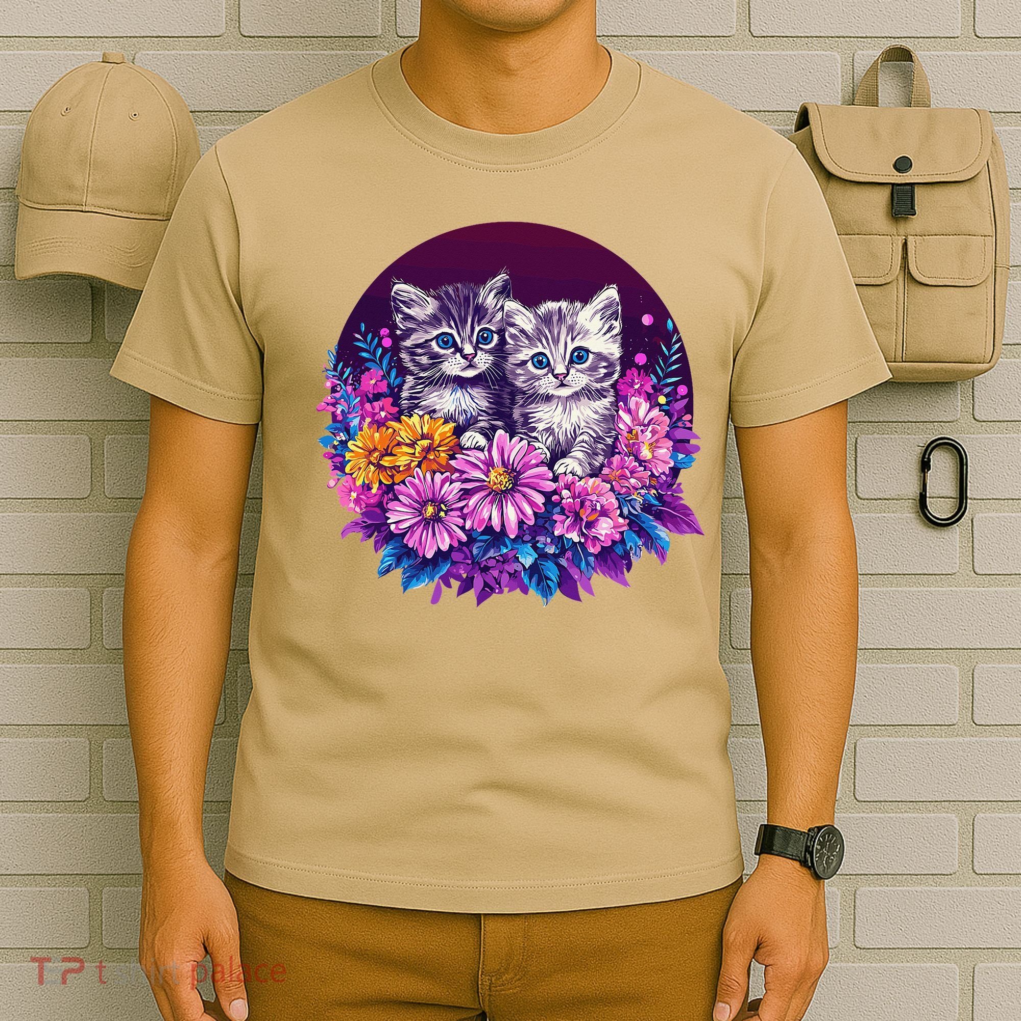 Adorable Kittens In Vibrant Floral Setting T-Shirt