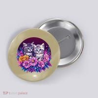 Adorable Kittens In Vibrant Floral Setting Button thumb 0