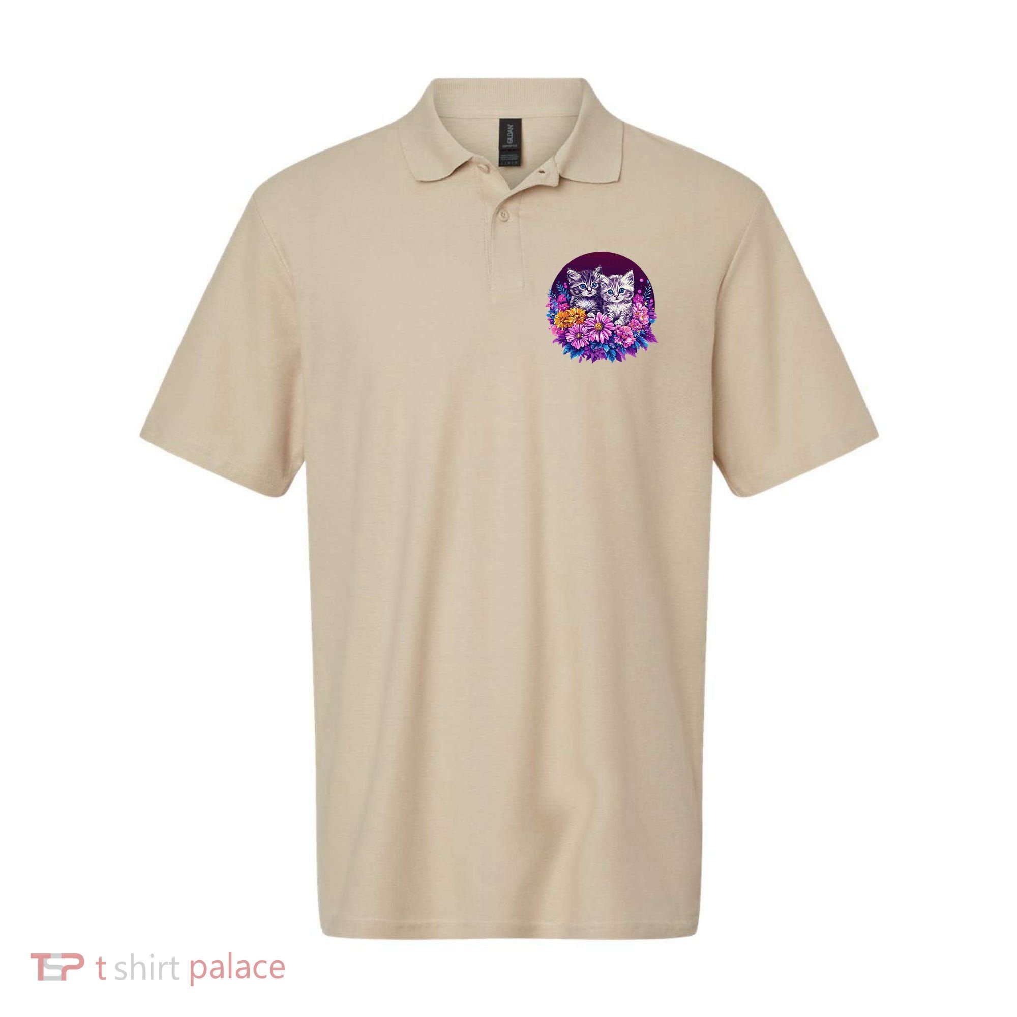 Adorable Kittens In Vibrant Floral Setting Polo