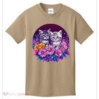 Adorable Kittens In Vibrant Floral Setting Kids T-Shirt thumb 0