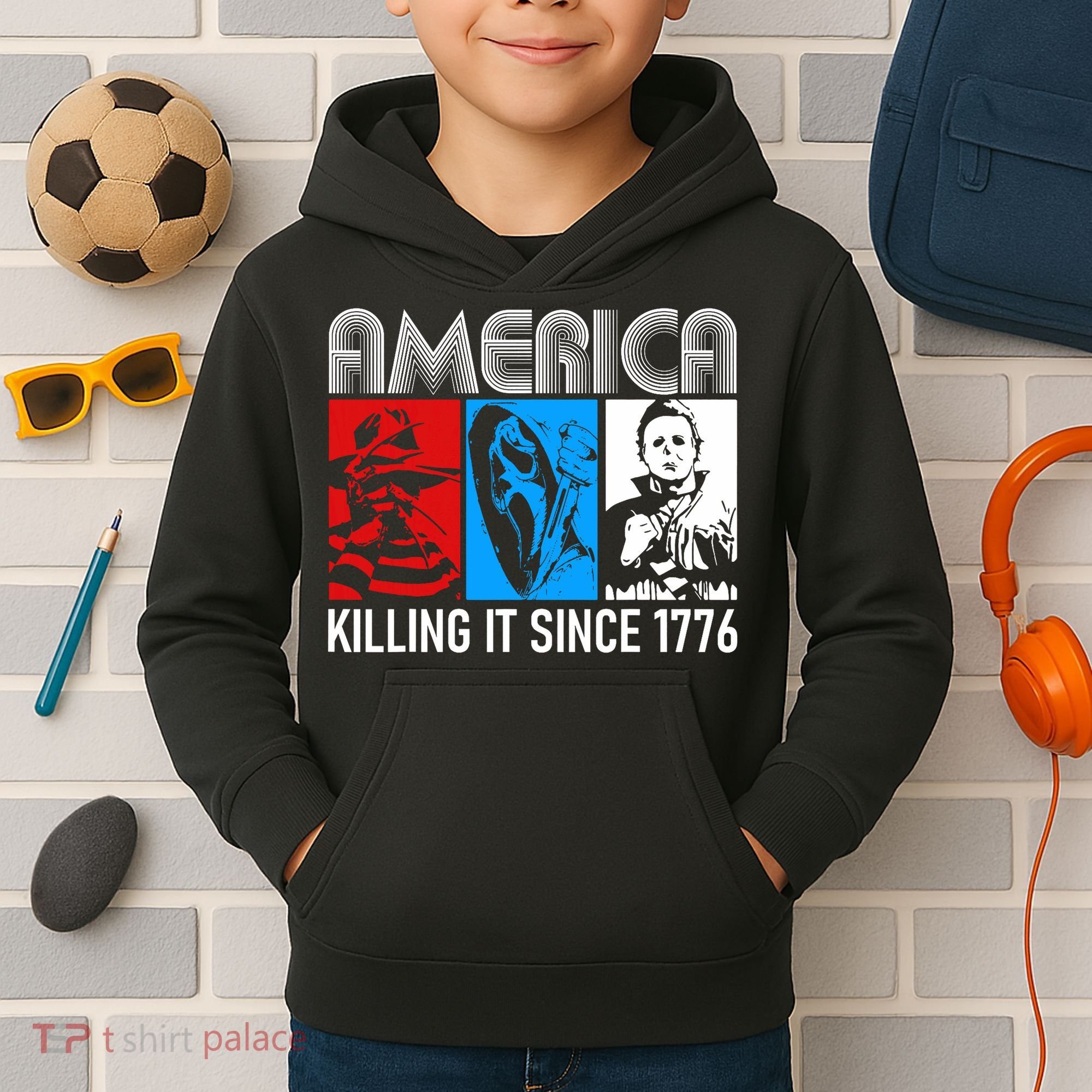 America Killing It Since 1776 Horror The Red White And Blue Kids Hoodie