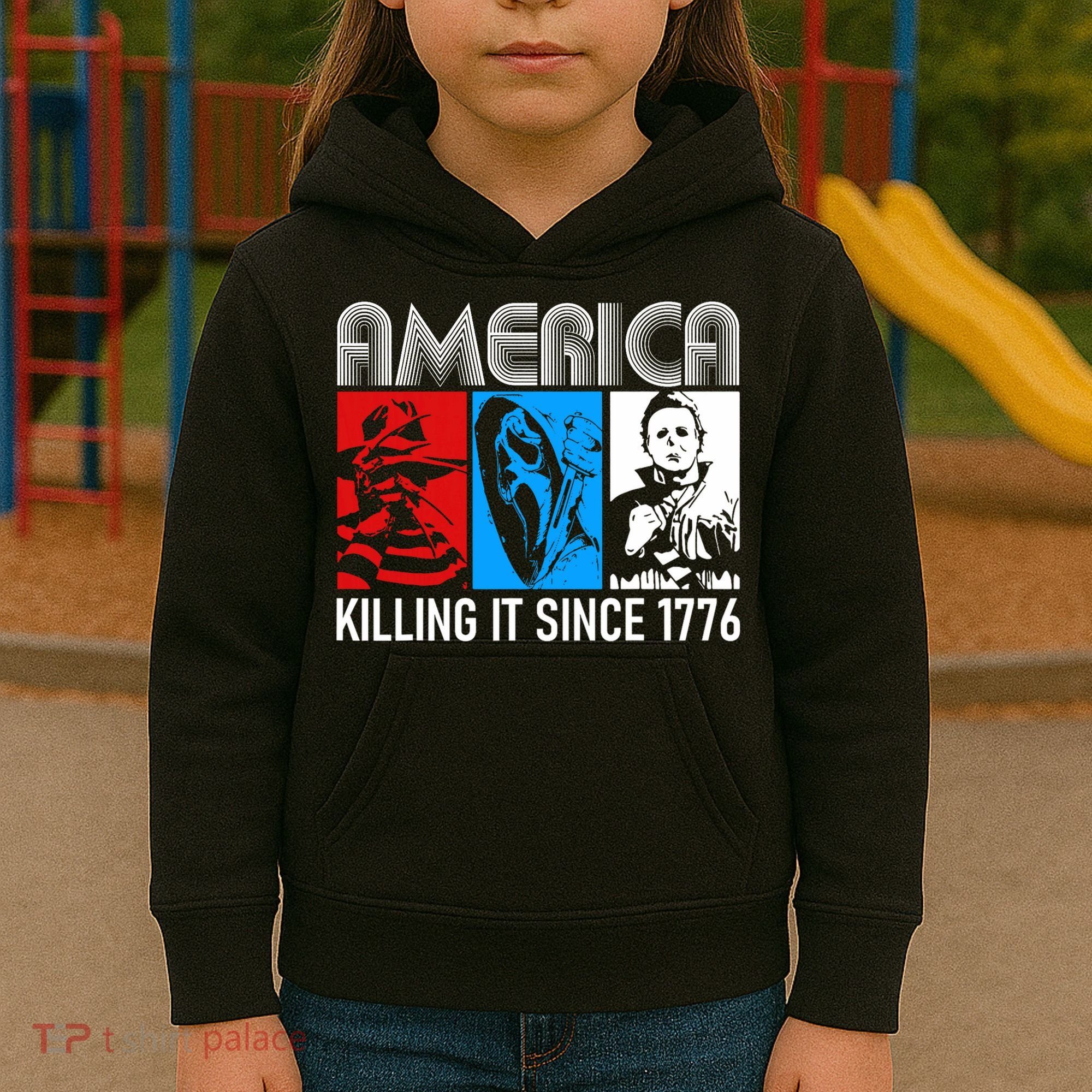 America Killing It Since 1776 Horror The Red White And Blue Kids Hoodie