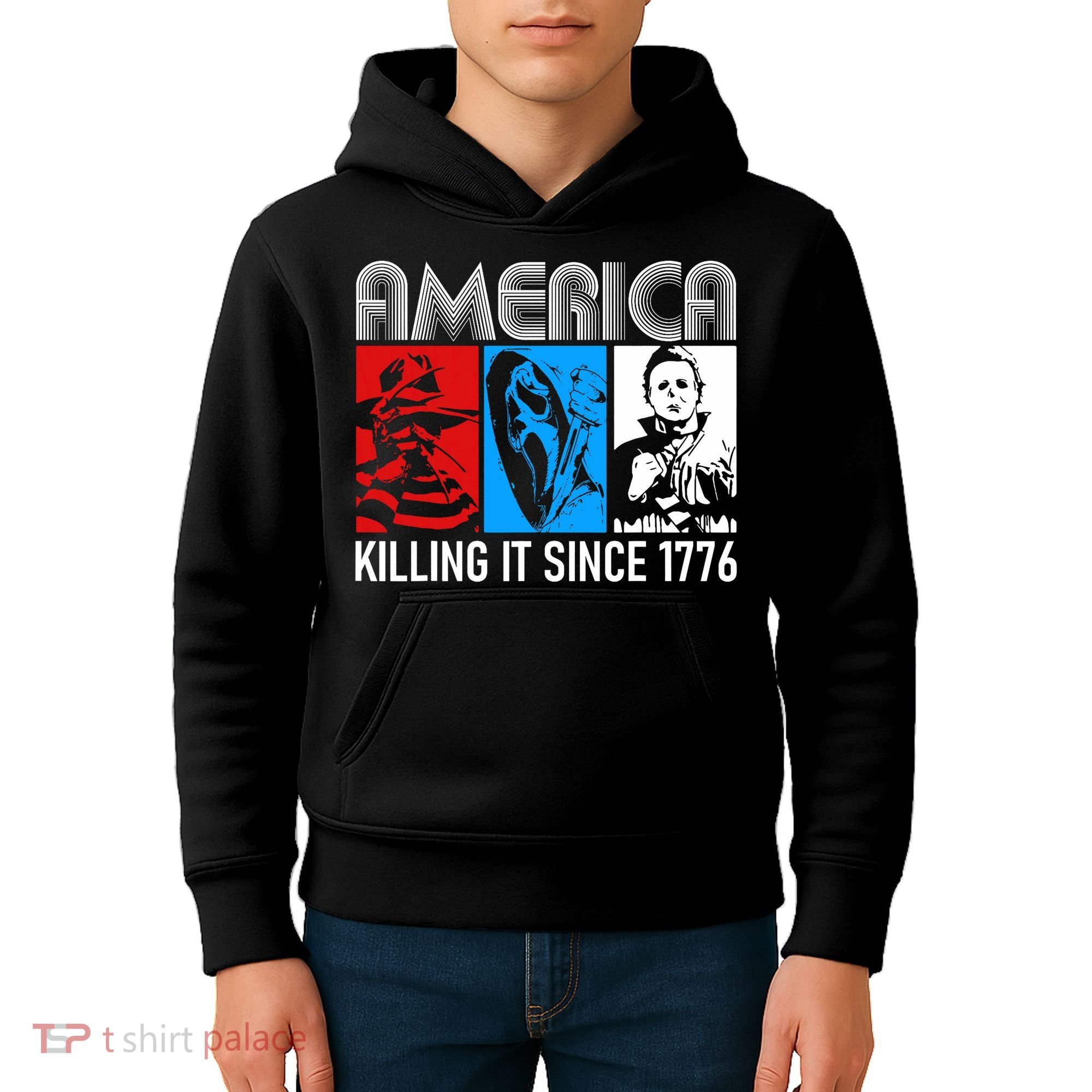 America Killing It Since 1776 Horror The Red White And Blue Kids Hoodie