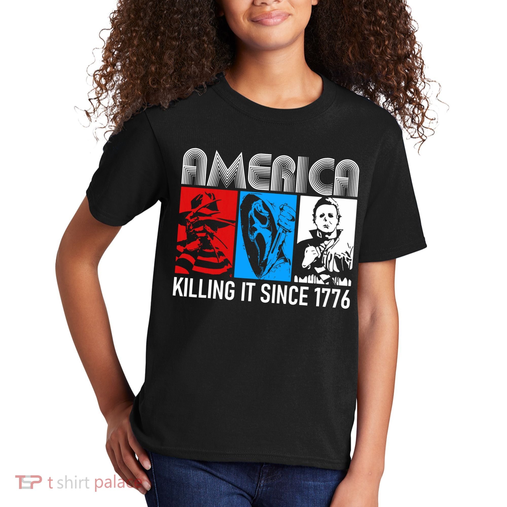 America Killing It Since 1776 Horror The Red White And Blue Kids T-Shirt