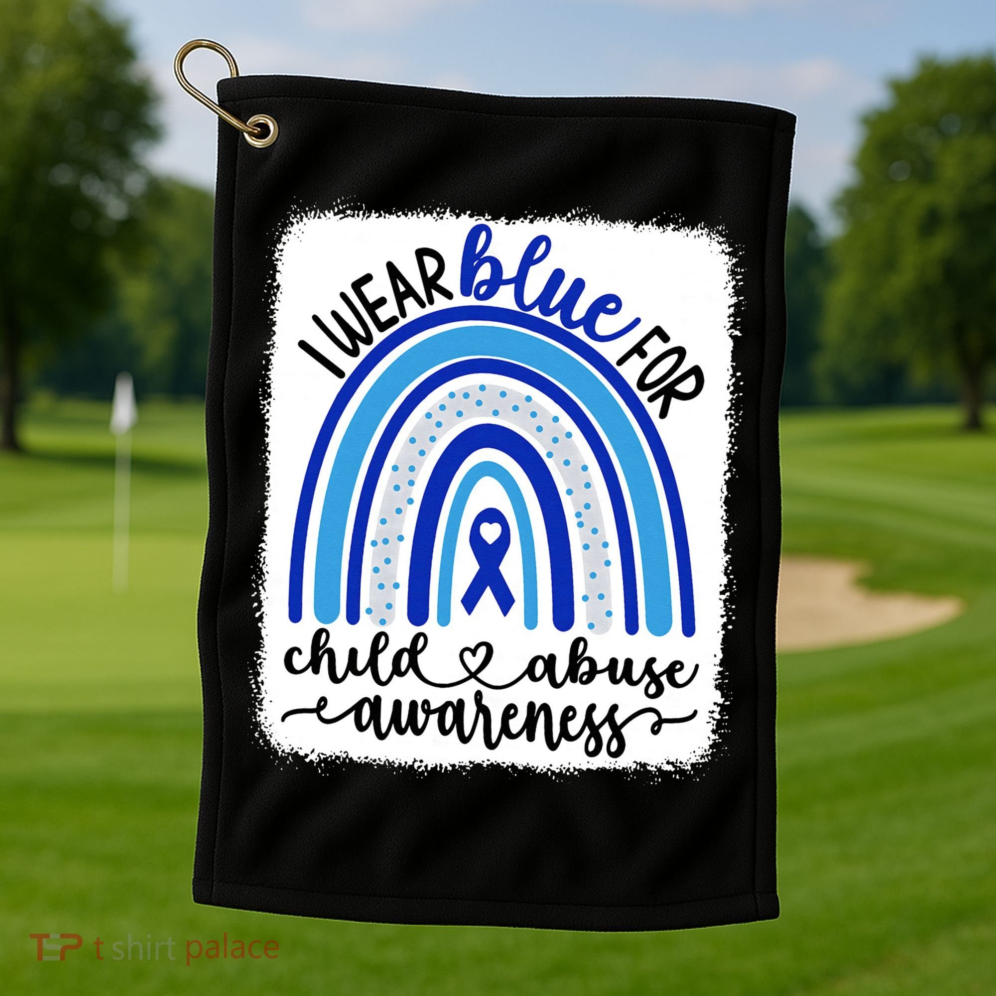 All KidsMatter Pinwheel Blue Rainbow Child Abuse Awareness Golf Towel