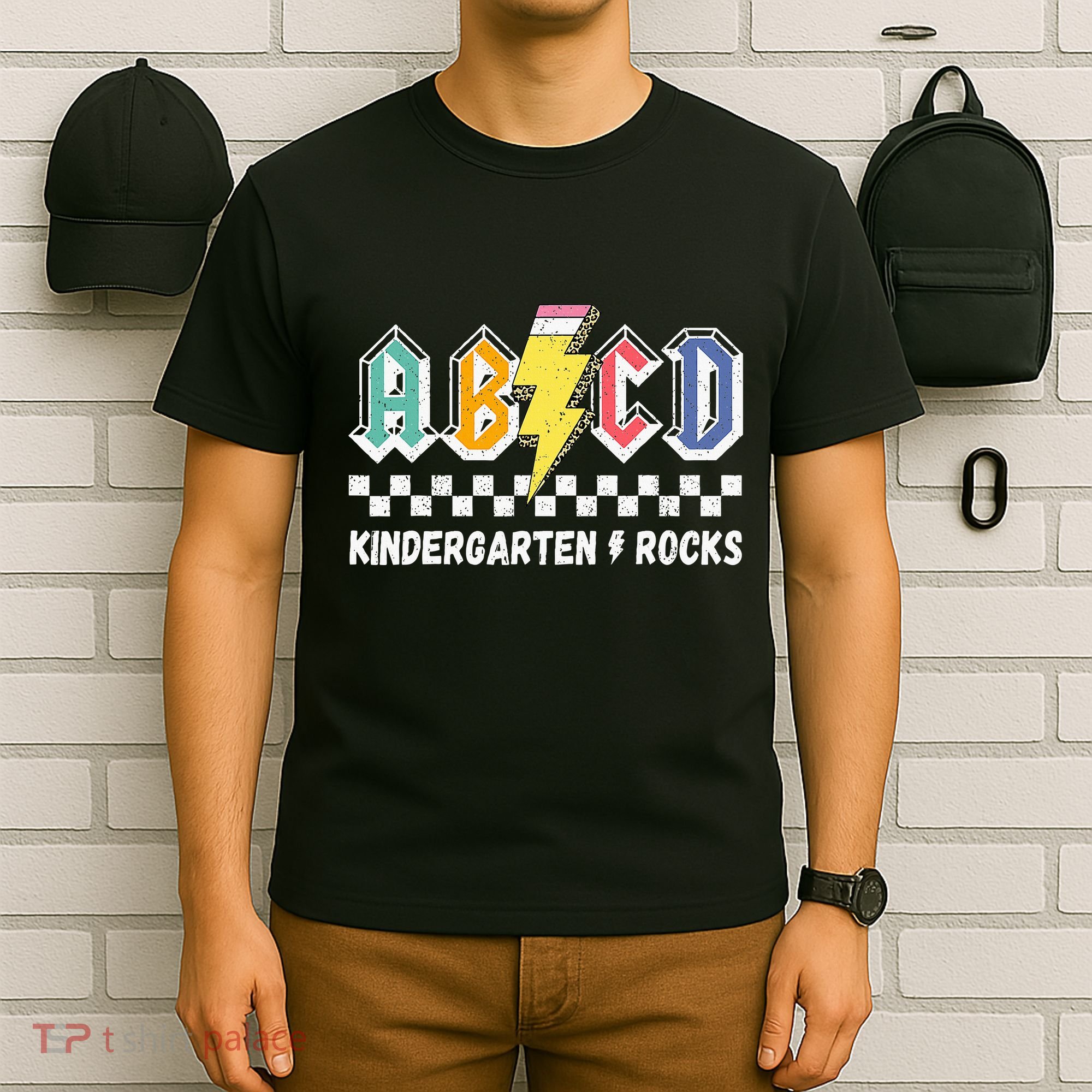 Abcd Kindergarten Rocks Pencil Lightning Teachers Rock T-Shirt