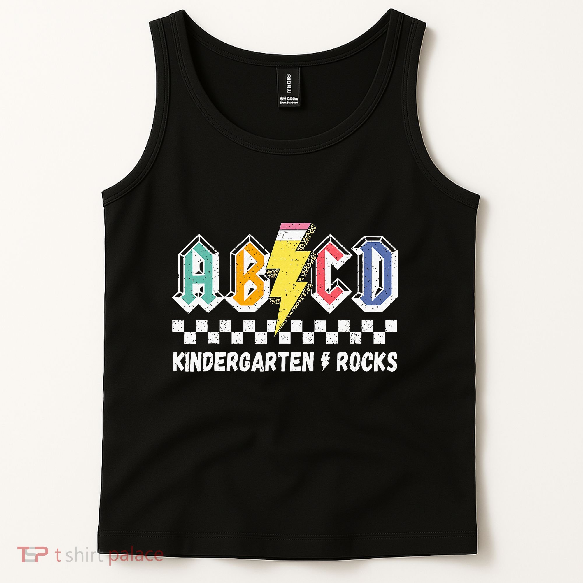 Abcd Kindergarten Rocks Pencil Lightning Teachers Rock Tank Top