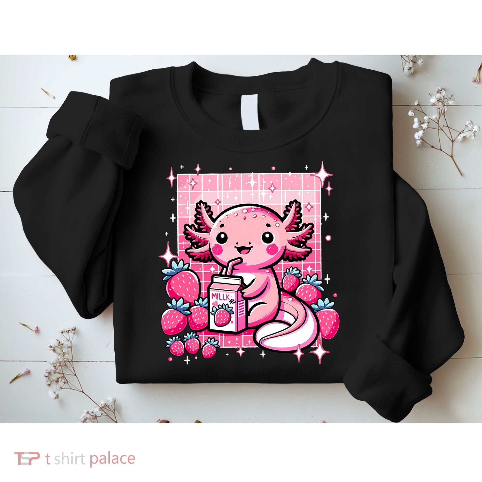 Axolotl Kawaii Strawberry Milk Shake Anime Axolotl Sweatshirt