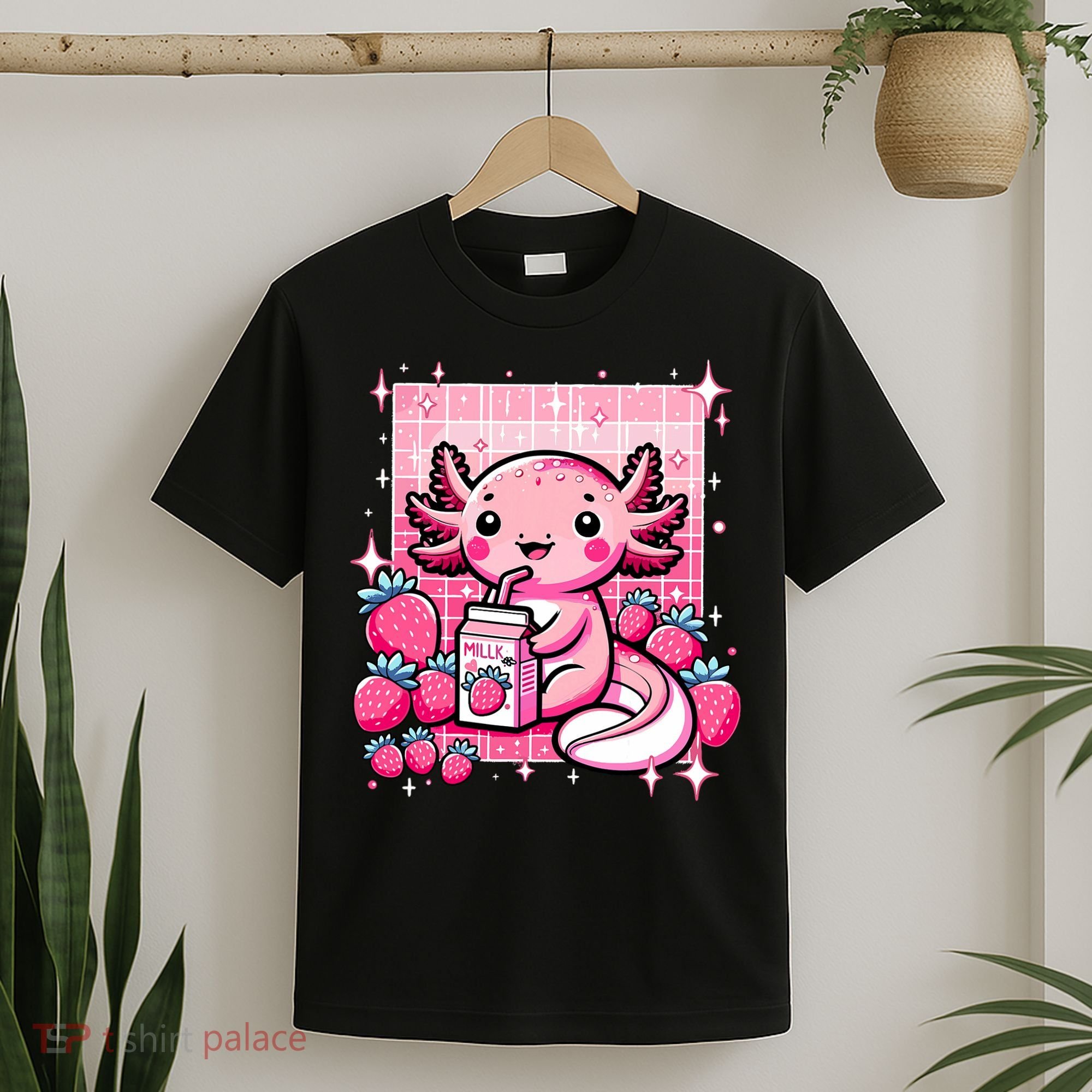 Axolotl Kawaii Strawberry Milk Shake Anime Axolotl T-Shirt