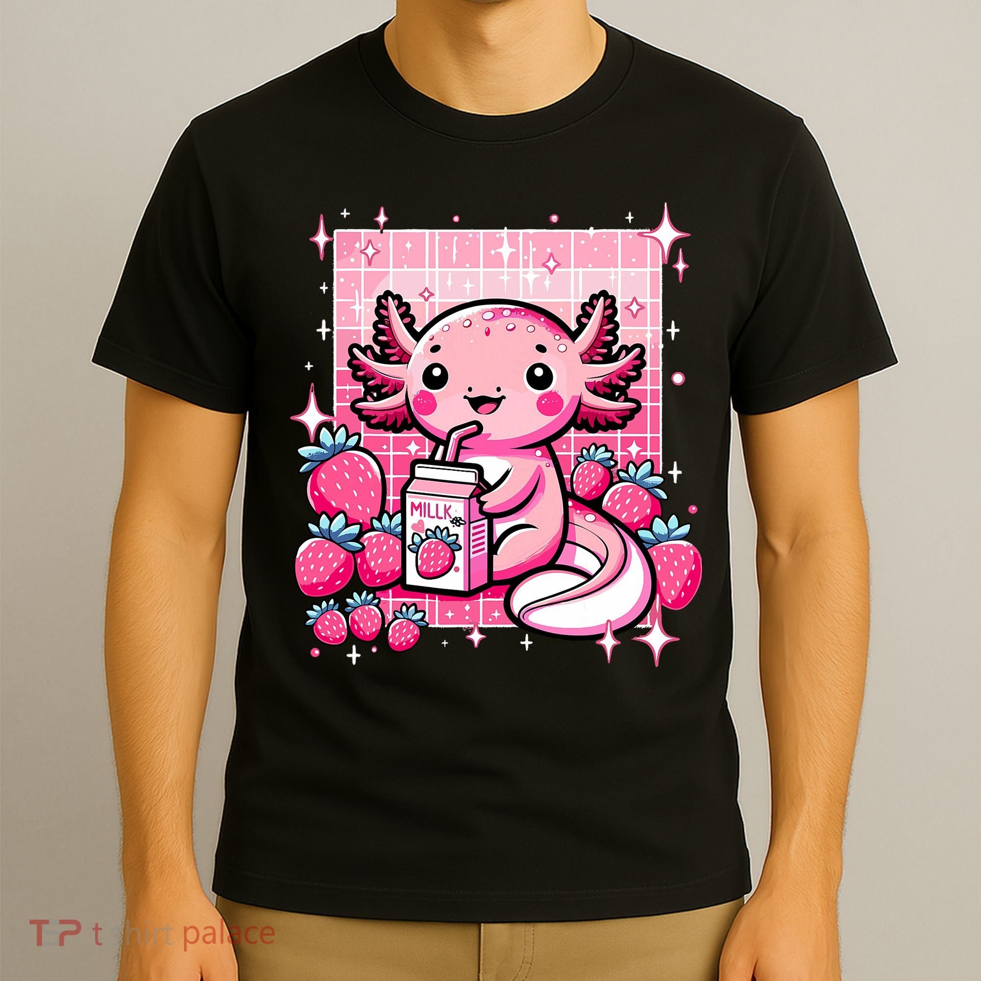 Axolotl Kawaii Strawberry Milk Shake Anime Axolotl T-Shirt