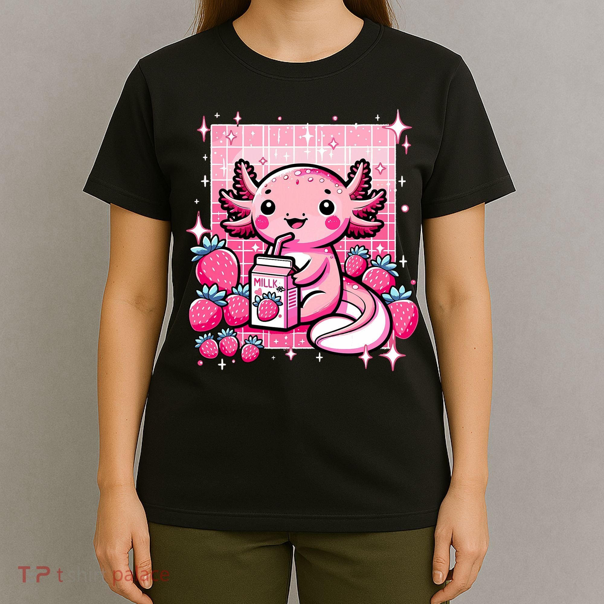 Axolotl Kawaii Strawberry Milk Shake Anime Axolotl T-Shirt
