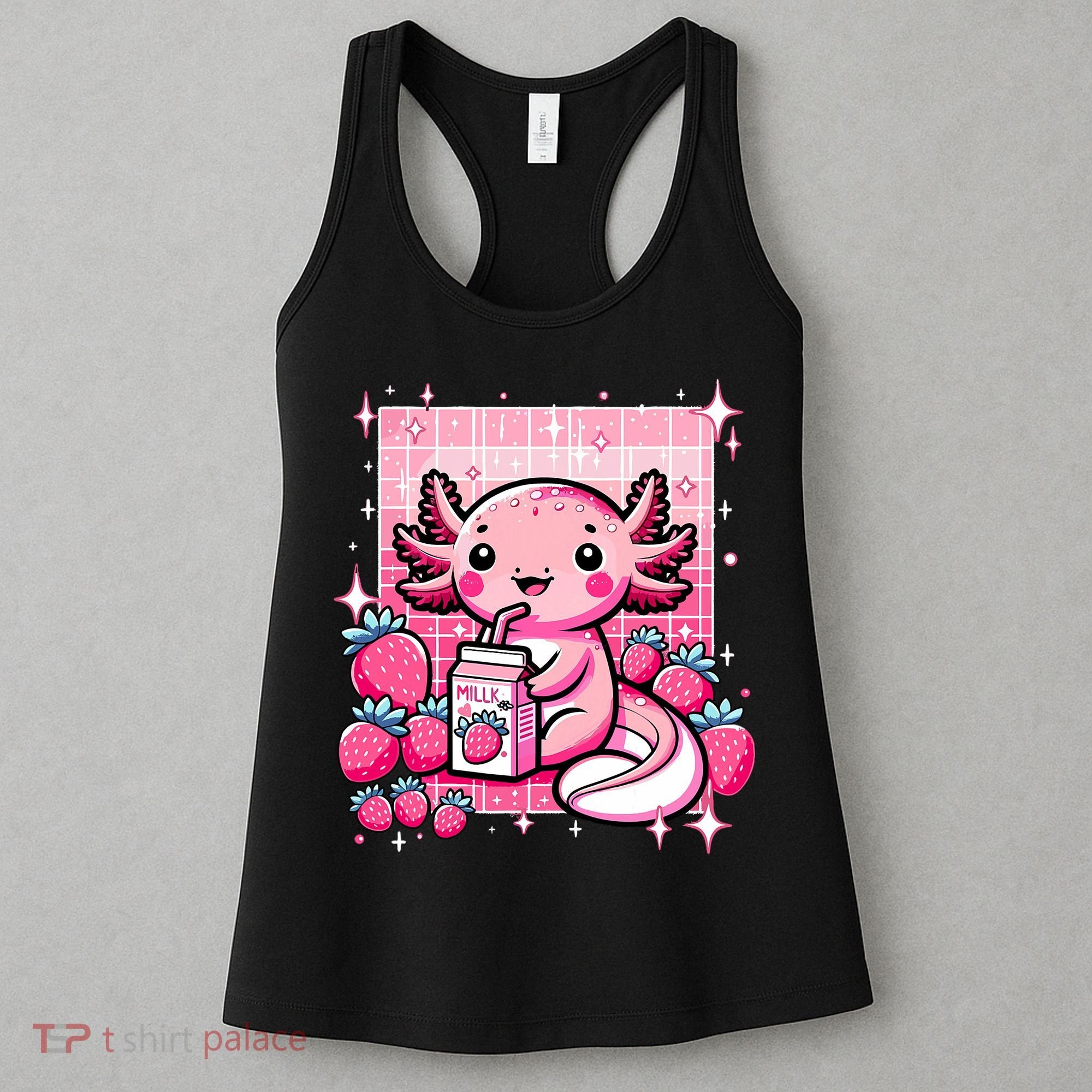 Axolotl Kawaii Strawberry Milk Shake Anime Axolotl Women's Tank Top