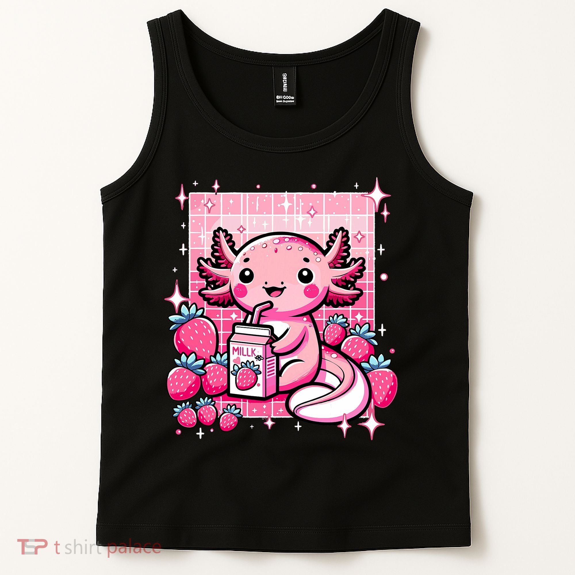 Axolotl Kawaii Strawberry Milk Shake Anime Axolotl Tank Top