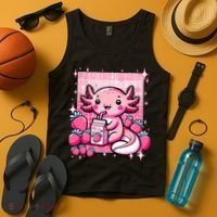 Axolotl Kawaii Strawberry Milk Shake Anime Axolotl Tank Top thumb 4