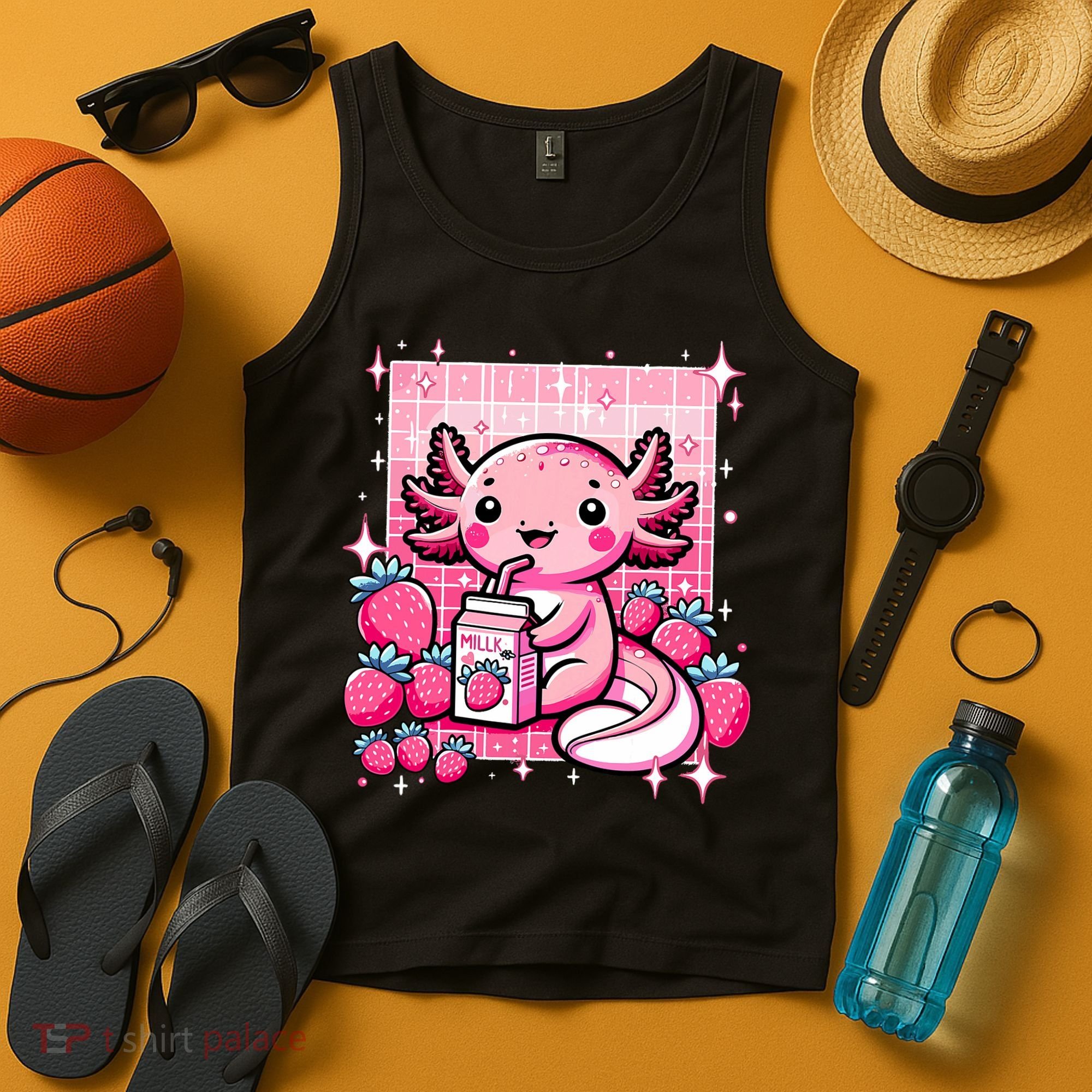 Axolotl Kawaii Strawberry Milk Shake Anime Axolotl Tank Top