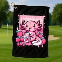 Axolotl Kawaii Strawberry Milk Shake Anime Axolotl Golf Towel thumb 1