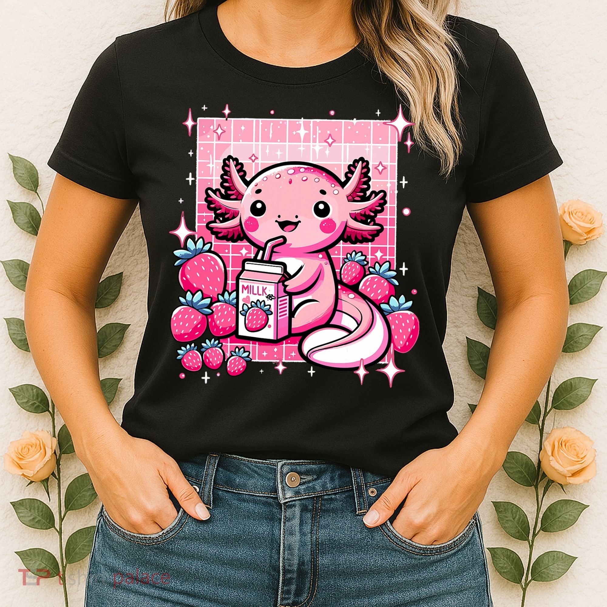 Axolotl Kawaii Strawberry Milk Shake Anime Axolotl Women's T-Shirt