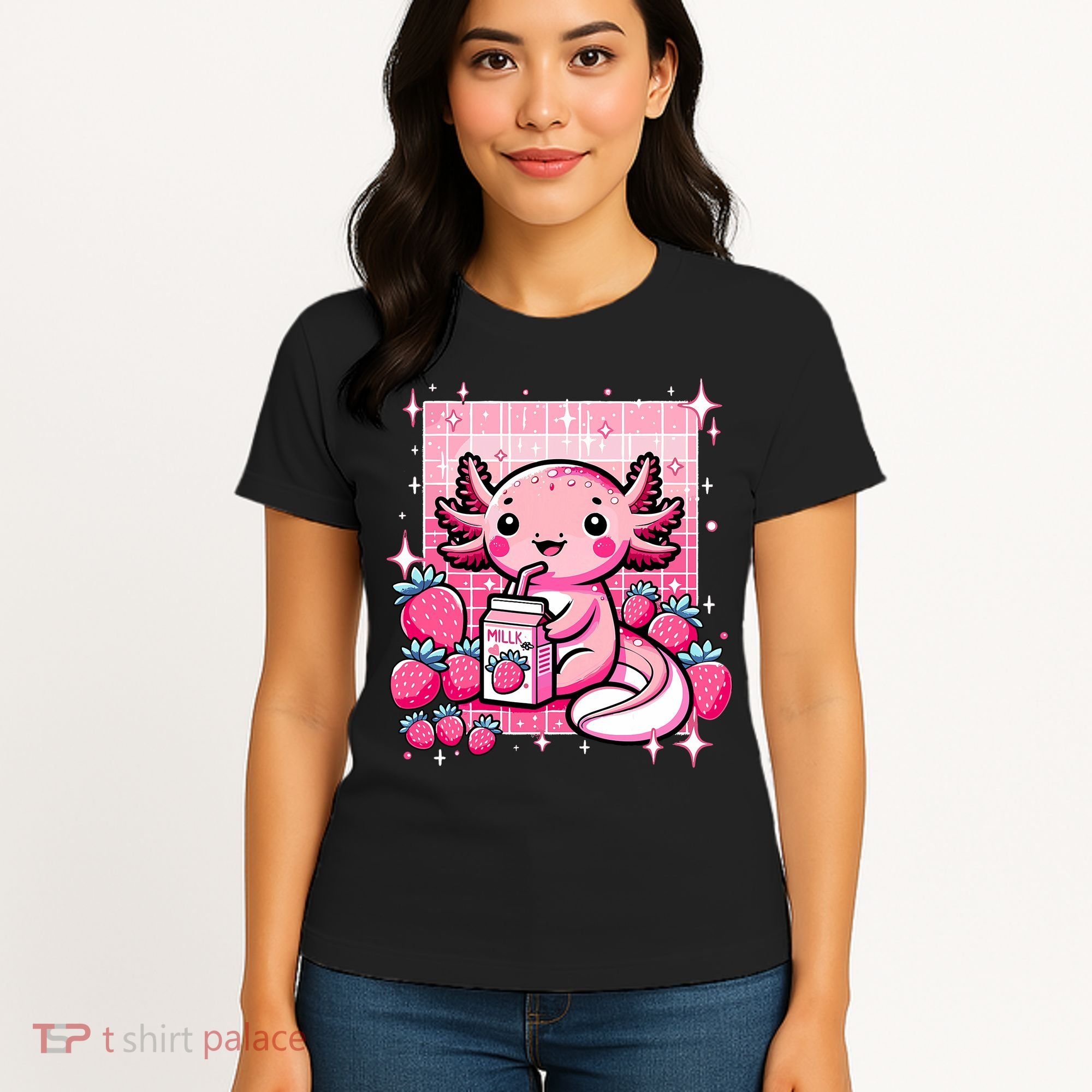 Axolotl Kawaii Strawberry Milk Shake Anime Axolotl Women's T-Shirt