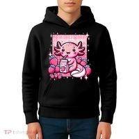 Axolotl Kawaii Strawberry Milk Shake Anime Axolotl Kids Hoodie thumb 4