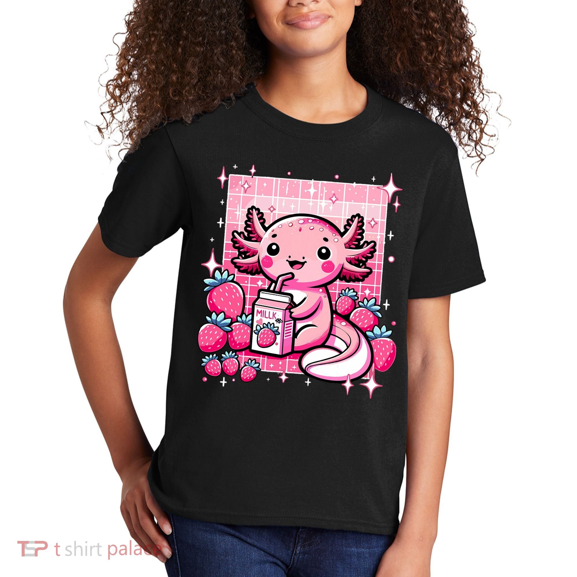 Axolotl Kawaii Strawberry Milk Shake Anime Axolotl Kids T-Shirt