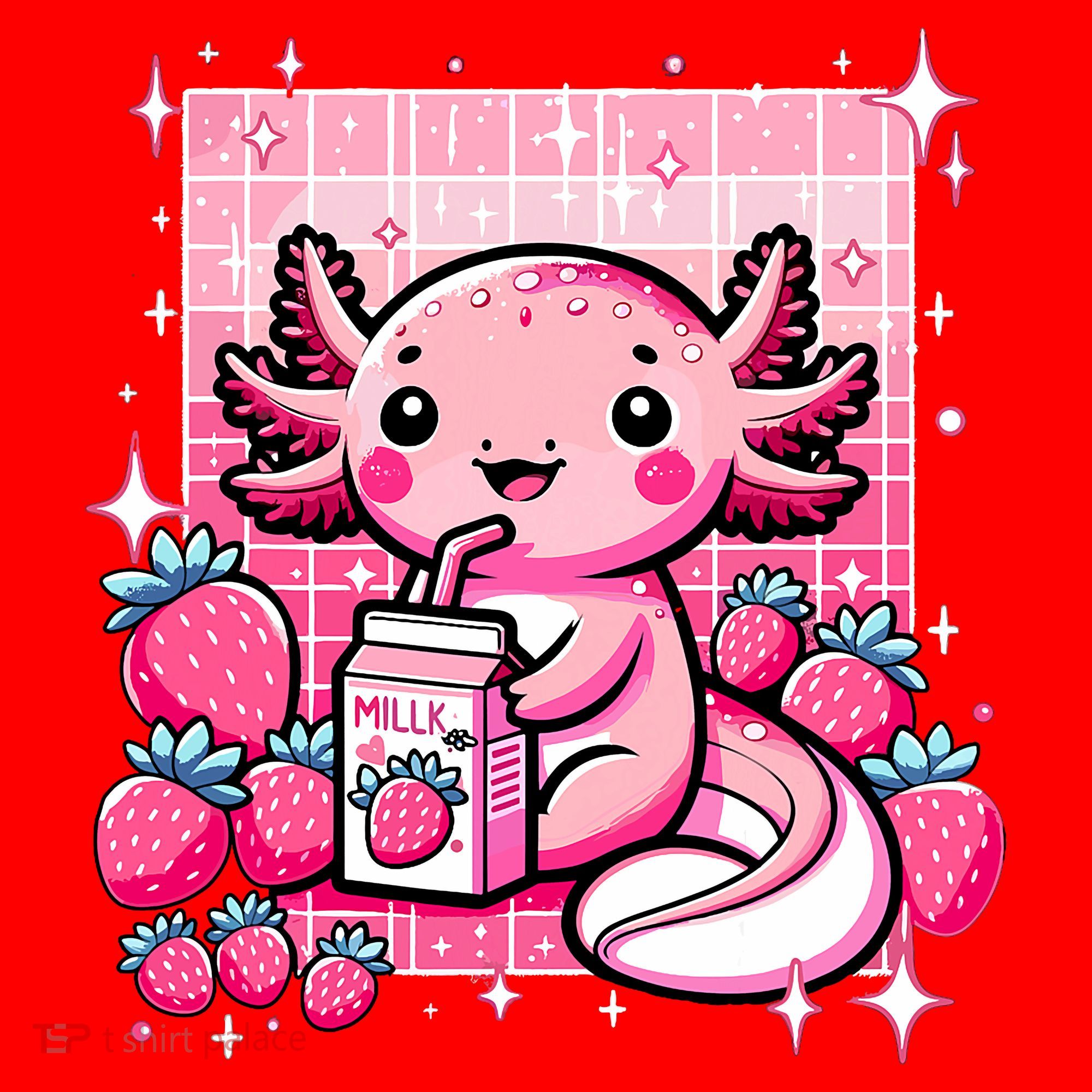 Axolotl Kawaii Strawberry Milk Shake Anime Axolotl Santa Hat