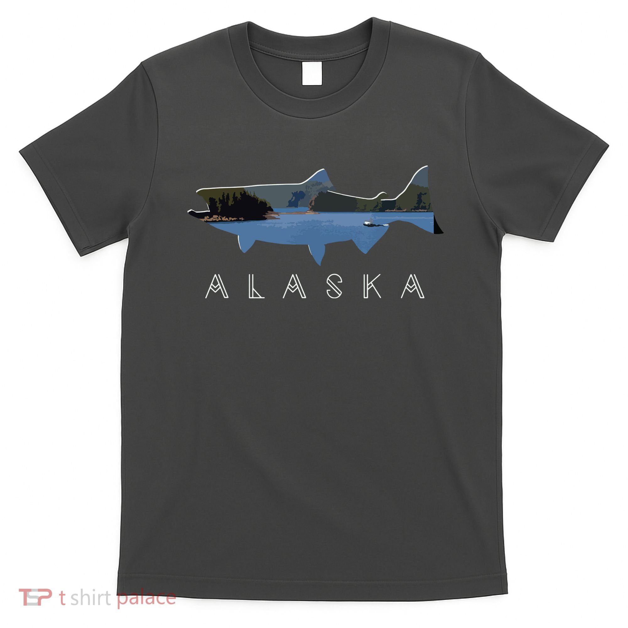 Alaskan King Salmon With Fishing Boat Saltwater Fishermen T-Shirt