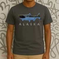 Alaskan King Salmon With Fishing Boat Saltwater Fishermen T-Shirt thumb 3