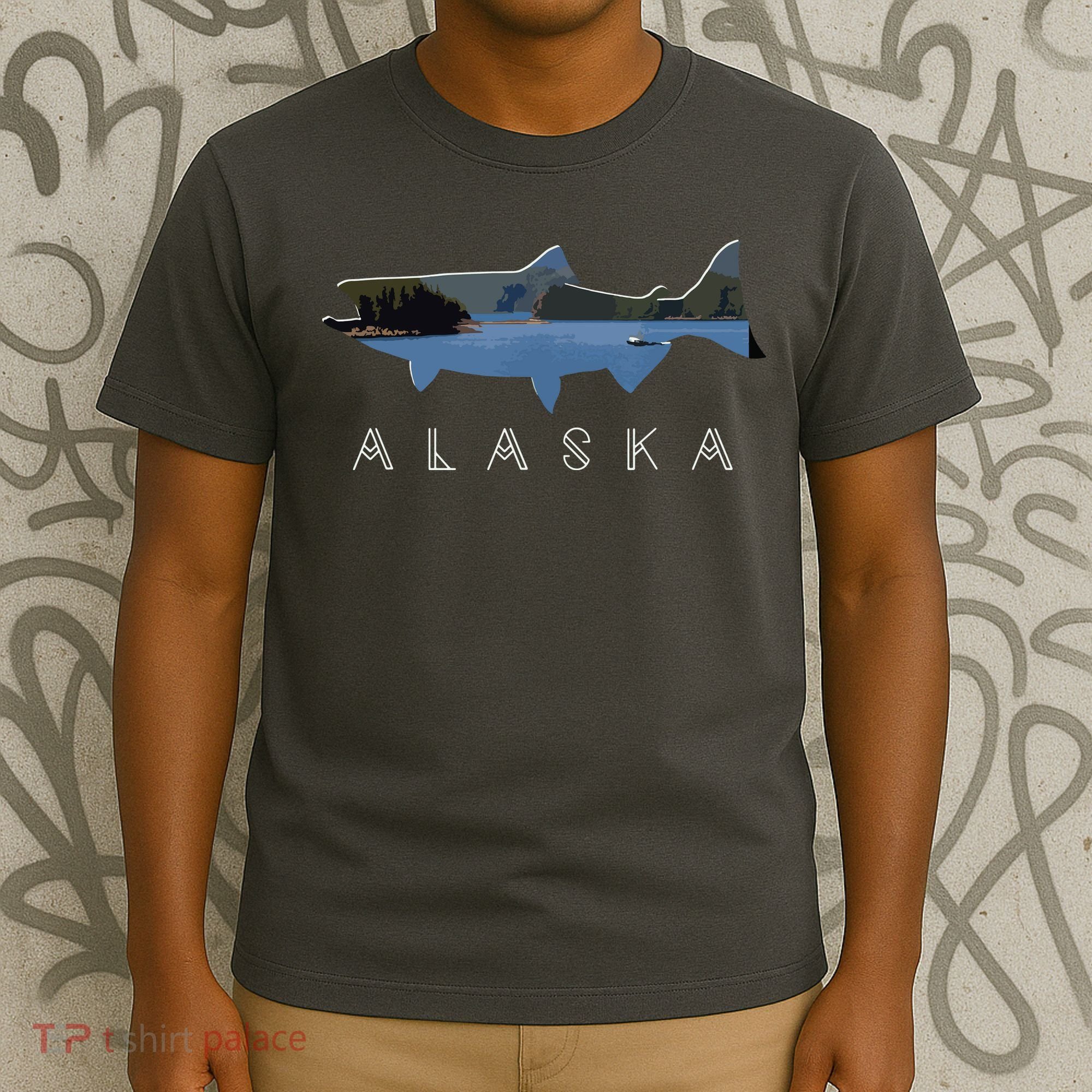 Alaskan King Salmon With Fishing Boat Saltwater Fishermen T-Shirt