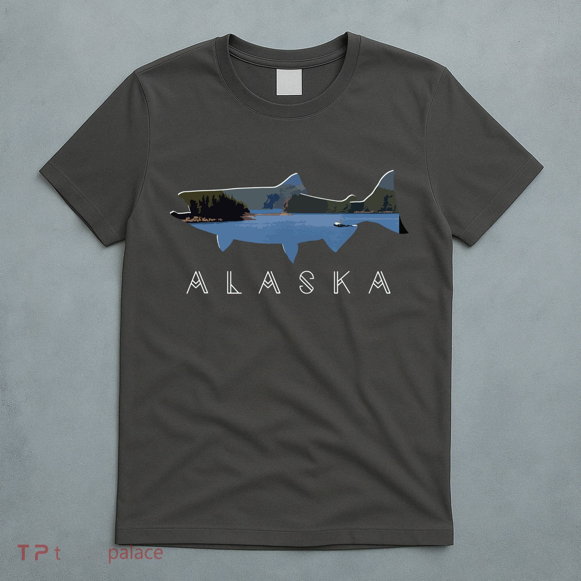 Alaskan King Salmon With Fishing Boat Saltwater Fishermen T-Shirt