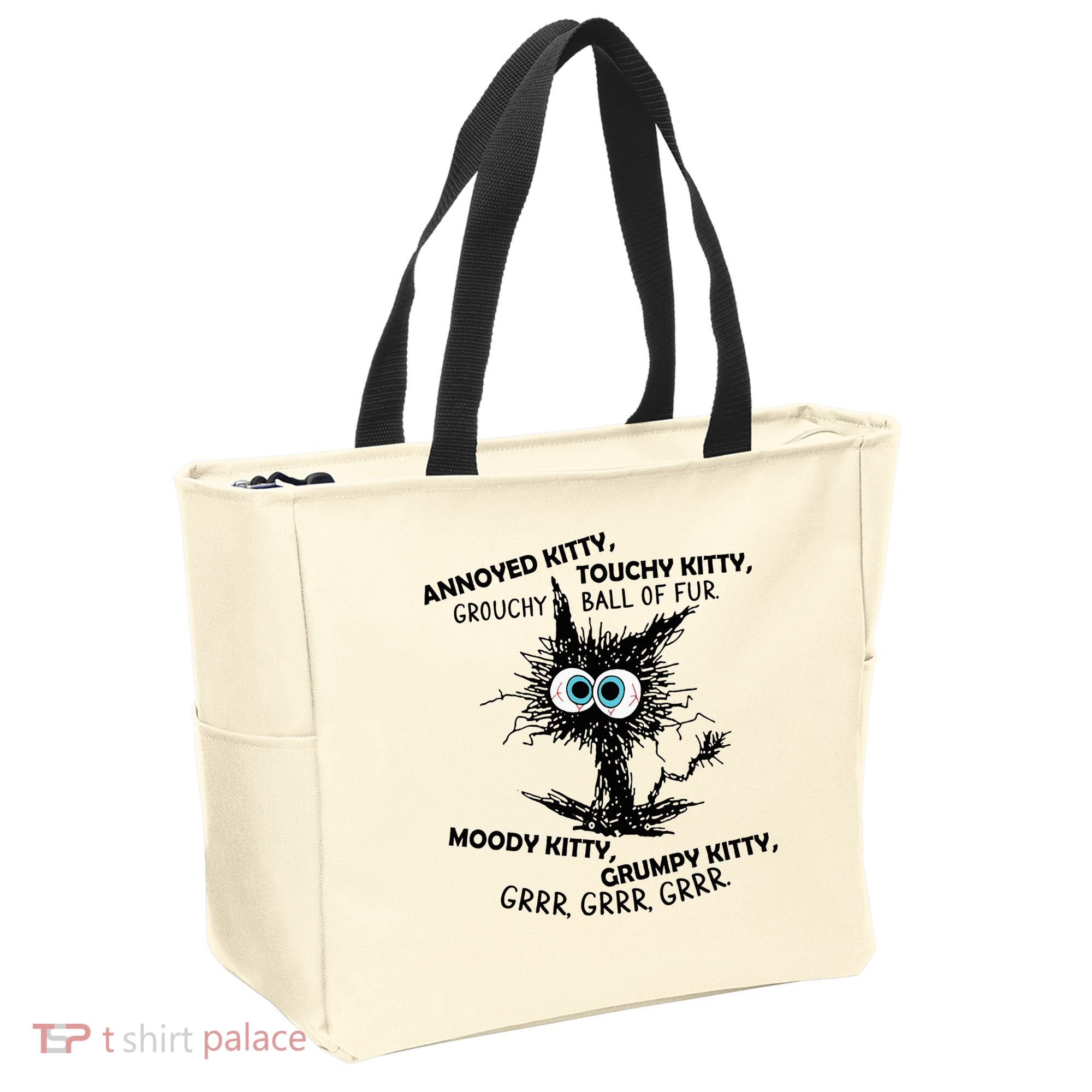 Annoyed Kitty Touchy Kitty Grouchy Ball Of Fur Moody Grumpy Tote Bag