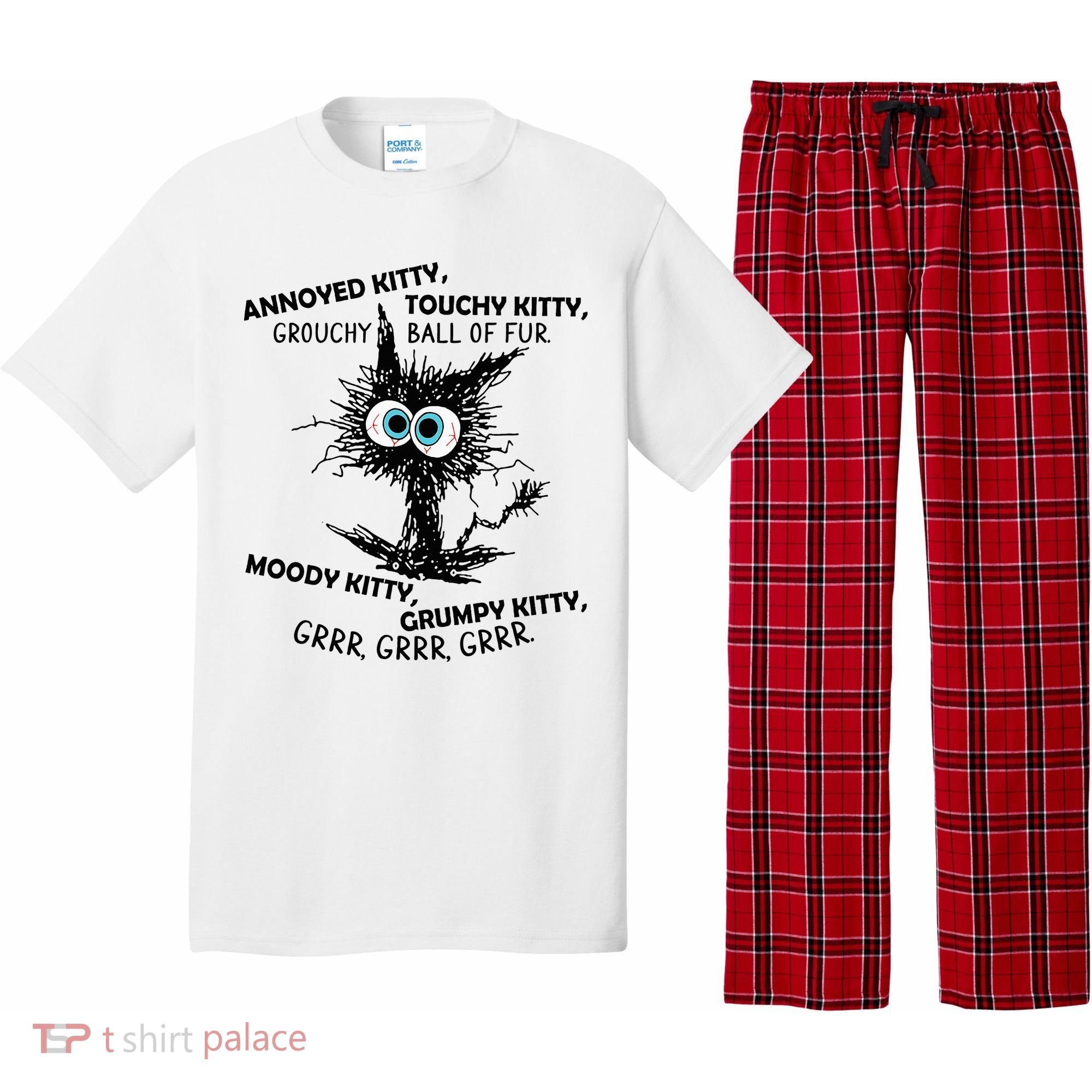 Annoyed Kitty Touchy Kitty Grouchy Ball Of Fur Moody Grumpy Pajama Set
