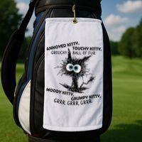 Annoyed Kitty Touchy Kitty Grouchy Ball Of Fur Moody Grumpy Golf Towel thumb 2