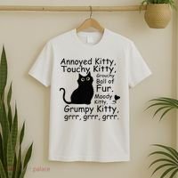 Annoyed Kitty Touchy Kitty Grouchy Ball Of Fur Black Cat T-Shirt thumb 2